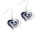 Los Angeles Rams NFL Silver Swirl Heart Dangle Earrings