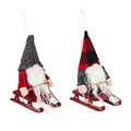 Plush Winter Gnome on Sled Ornament set of 2 *SALE*