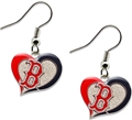 Boston Red Sox MLB Silver Swirl Heart Dangle Earrings