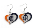 Detroit Tigers MLB Silver Swirl Heart Dangle Earrings