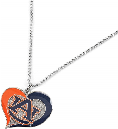 Auburn Tigers Swirl Heart NCAA Silver Pendant Necklace