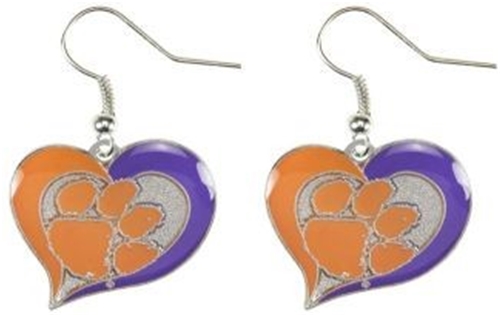 Clemson Tigers NCAA Swirl Heart Dangle Earrings