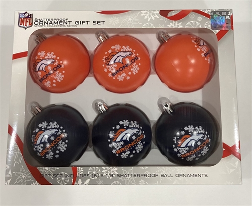 Denver Broncos NFL 6 Pack Home & Away Shatter-Proof Ball Ornament Gift Set - 4ct Case