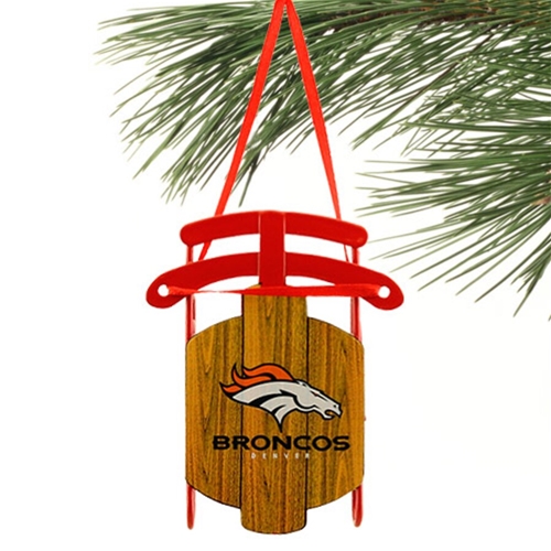 Denver Broncos NFL Vintage Metal Sled Ornament - 6ct Case