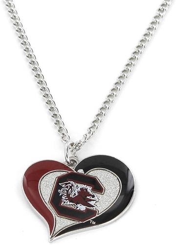 South Carolina Gamecocks Swirl Heart NCAA Silver Pendant Necklace