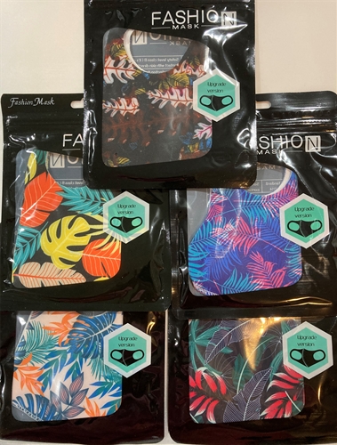 12 Pack Hawaiian Tropical/Fall Leaf Design Reusable Face Masks w/ Ear Loops 