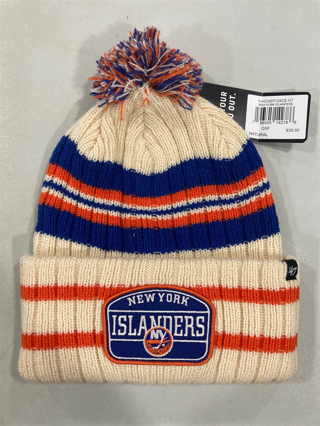 New York Islanders NHL Natural Hone Patch Knit Cuff Pom *NEW*