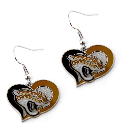 Jacksonville Jaguars NFL Silver Swirl Heart Dangle Earrings