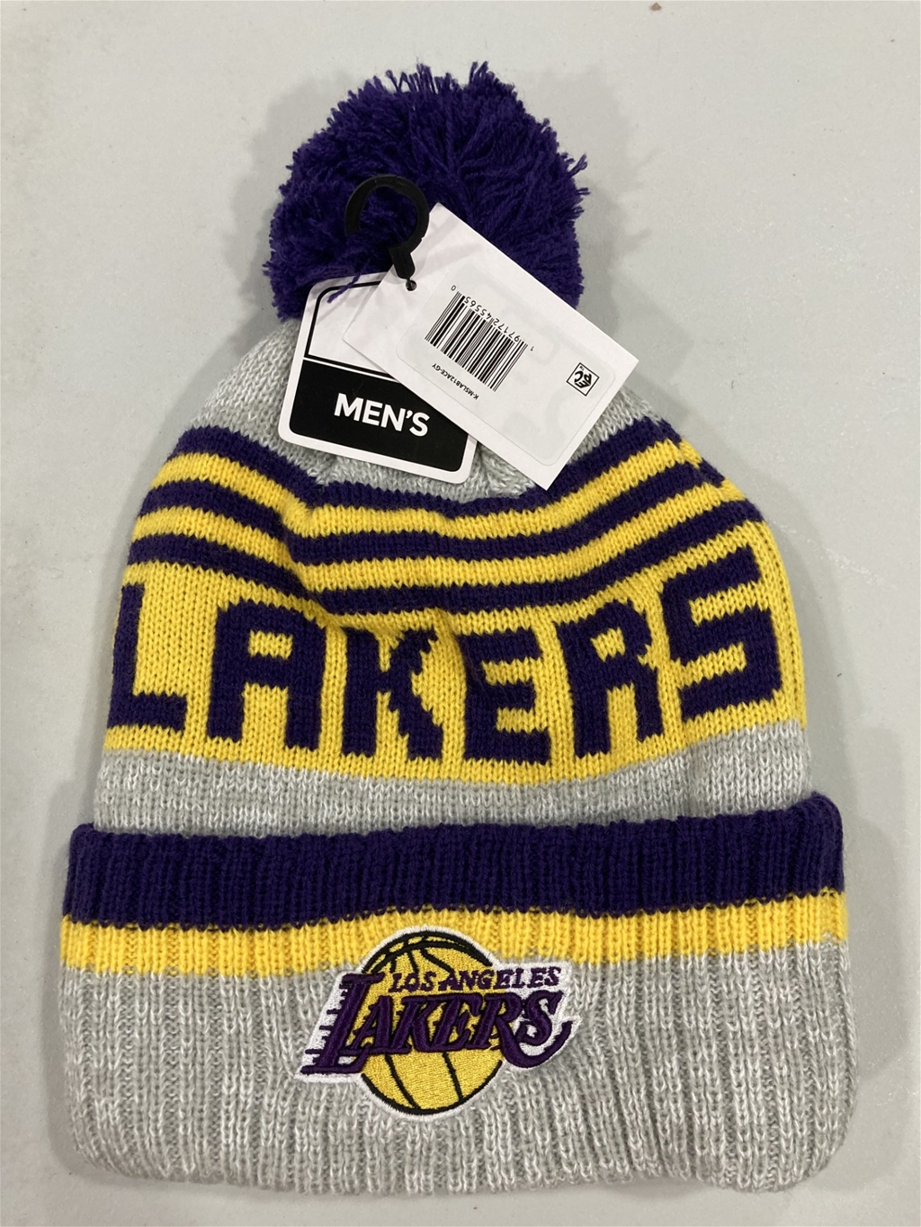 Los Angeles Lakers NBA Gray Mass Slab Knit Cuff Cap w/ Pom