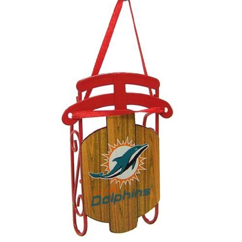 Miami Dolphins NFL Vintage Metal Sled Ornament - 6ct Case