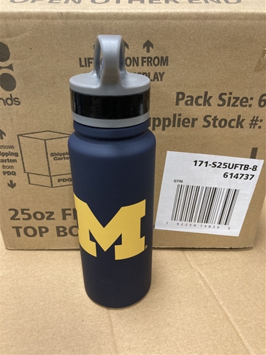 Michigan Wolverines NCAA 25oz Single Wall Stainless Steel Flip Top Water Bottle *SALE* - 6ct Case