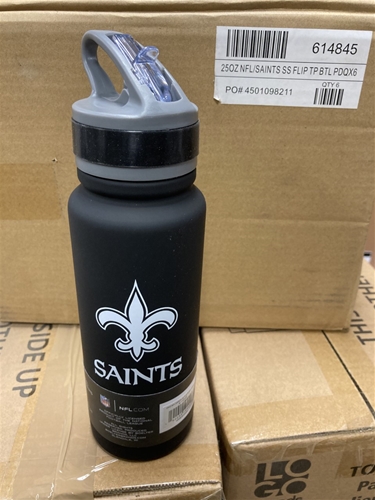 New Orleans Saints NFL 25oz Single Wall Stainless Steel Flip Top Water Bottle *SALE* - 6ct Case