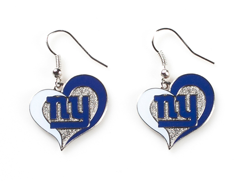 New York Giants NFL Silver Swirl Heart Dangle Earrings