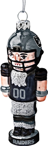 Las Vegas Raiders NFL Blown Glass Football Nutcracker Ornament - 6 Count Case