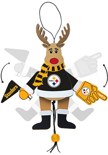Pittsburgh Steelers NFL Wooden Cheering Reindeer Ornament - 6 Count Case