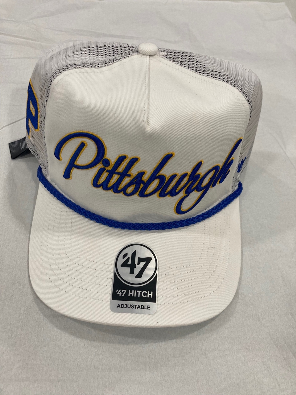 Pitt Panthers Vintage NCAA White Overhand Hitch Mesh Snapback Hat *NEW*