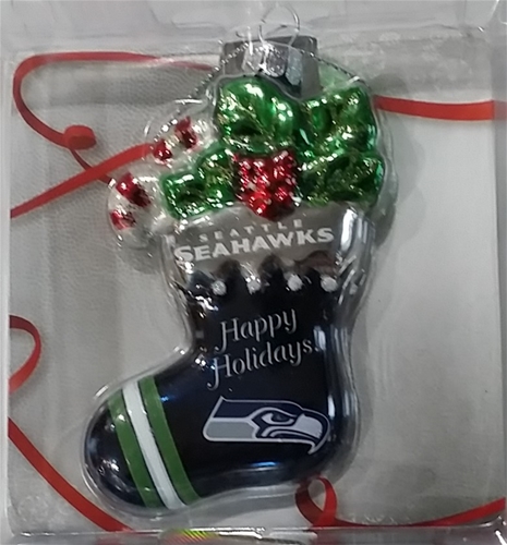 Seattle Seahawks NFL Blown Glass Glitter Stocking Ornament - 6 Count Case