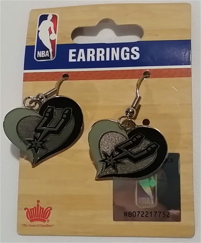 San Antonio Spurs NBA Swirl Heart Dangle Earrings