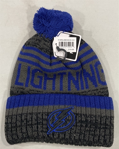 Tampa Bay Lightning NHL Charcoal Mass Slab Knit Cuff Cap w/ Pom