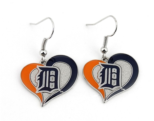 Detroit Tigers MLB Silver Swirl Heart Dangle Earrings
