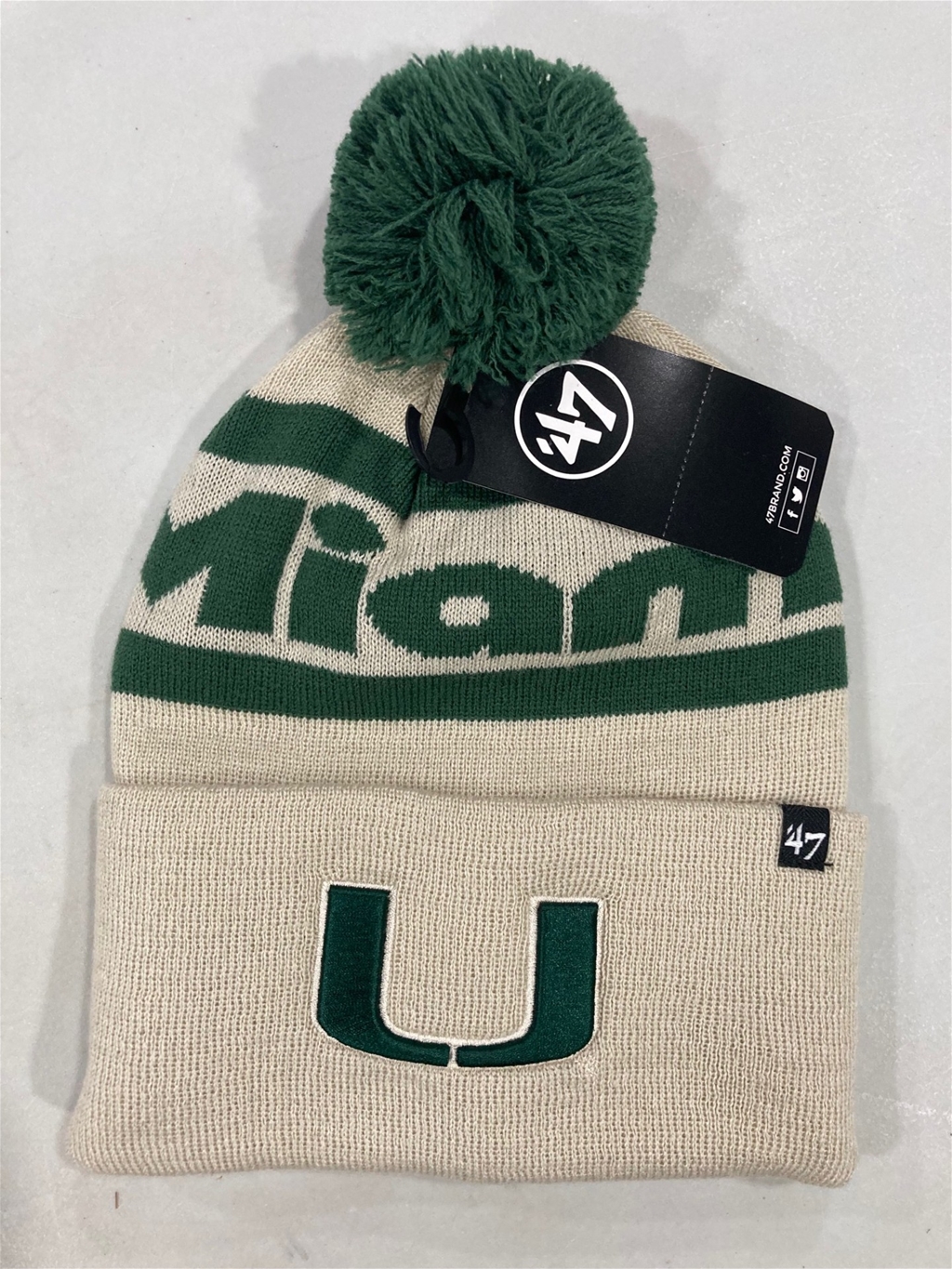 Miami Hurricanes NCAA Sandstone Slab Line Knit Cuff Pom *NEW*