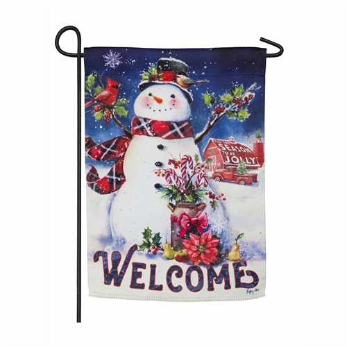 Christmas Barn Snowman 2-Sided Garden Suede Flag *SALE*